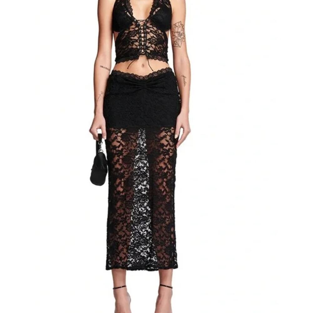 I.AM.GIA Sheer Black Lace Maxi Skirt Small